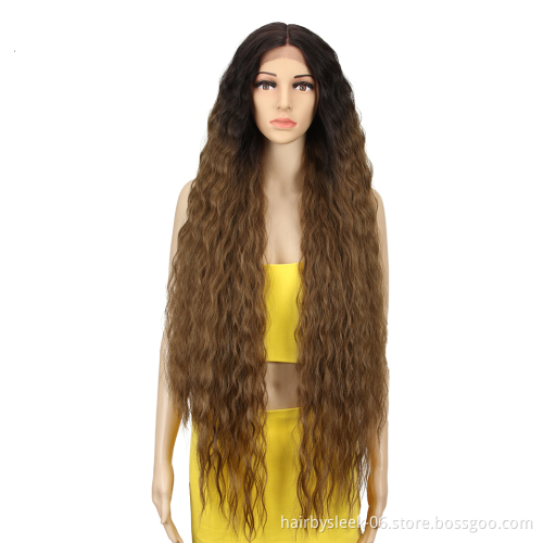 42 inches super Long Curly Blonde Ombre water wave Preplucked Hairline Lace Front Wig Synthetic hair Wigs For Black Women